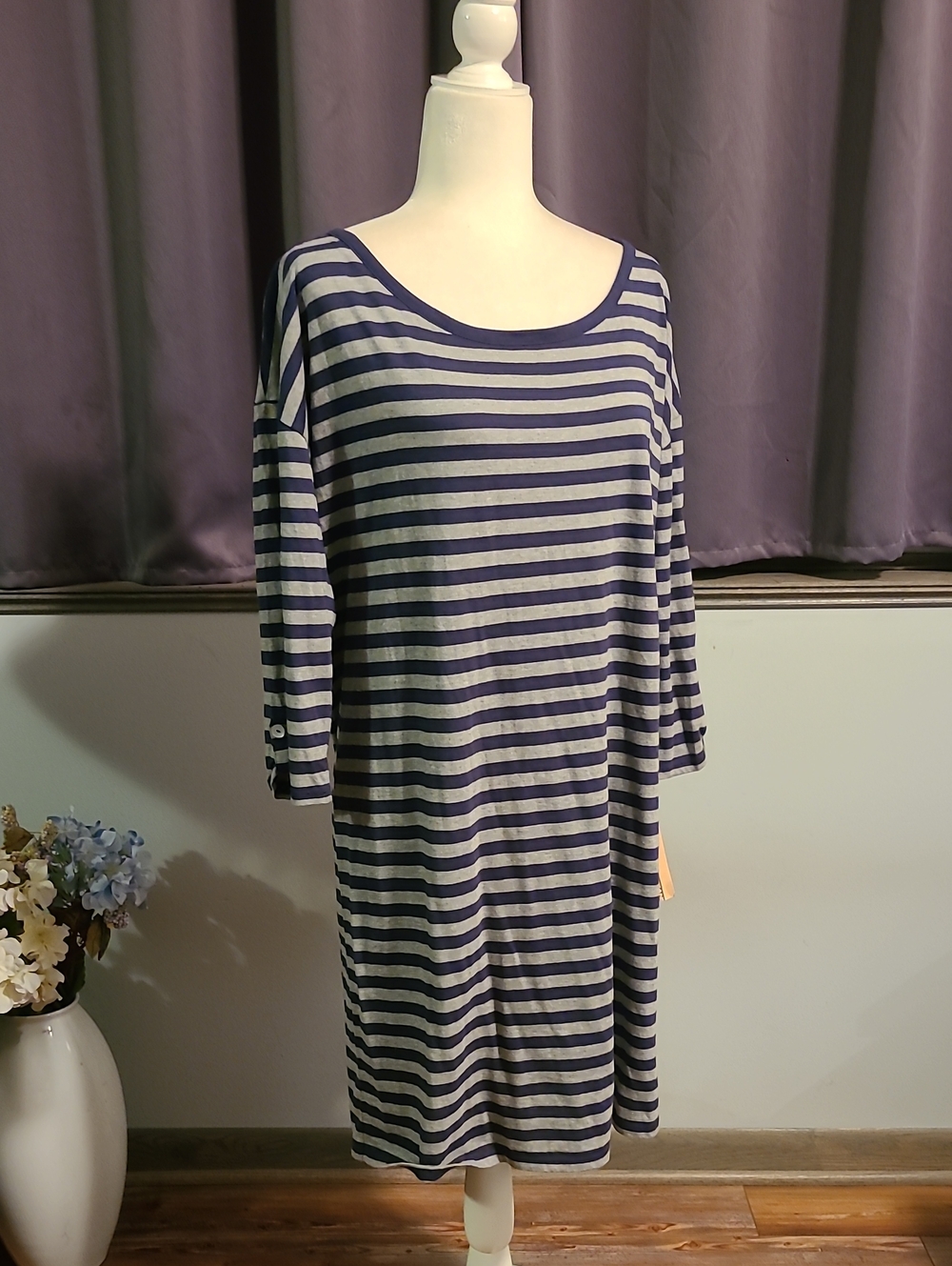 DKNY Striped Navy and White Scoop Neck Women’s Dress